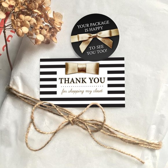 Design by Me Other - Poshmark Gold Bow TY Card & Sticker Combo (50)